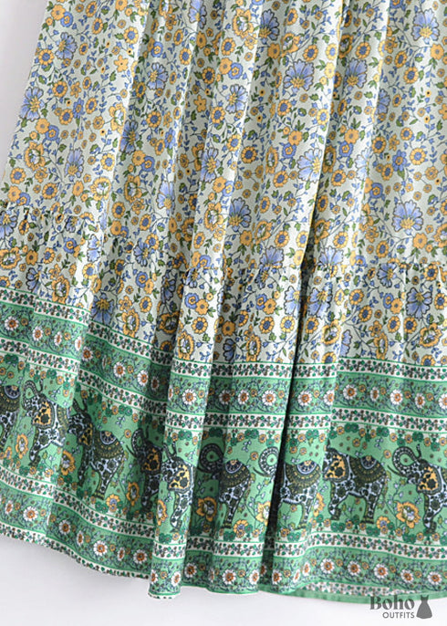 Boho Skirts in Esme Flower in Green For Women